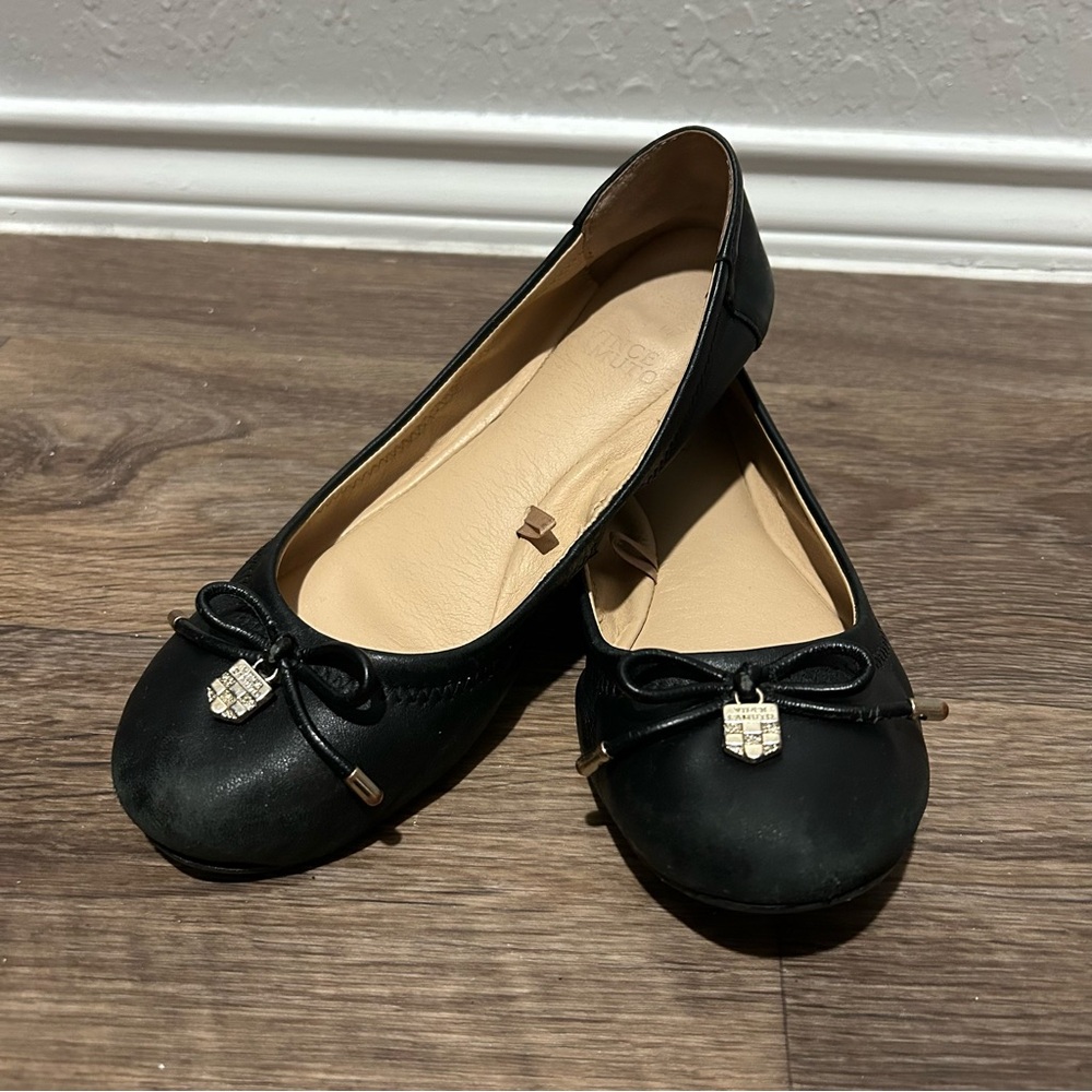 W Vince Camuto Eryn Black Leather Ballerina Flats Size 6 |F30